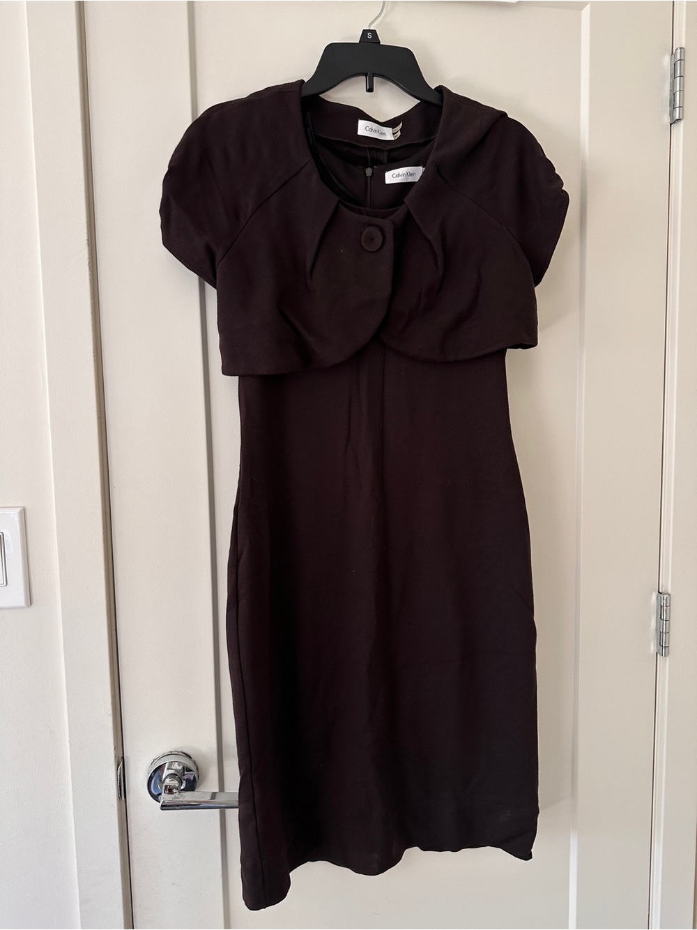Calvin Klein Black Midi Sheath Dress with Bolero Overlay